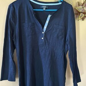 Navy w light blue button from 3/4 sleeve